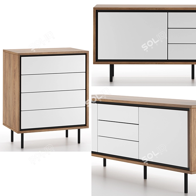 JYSK HALBY Wood and Metal Sideboard Chest 3D model image 3