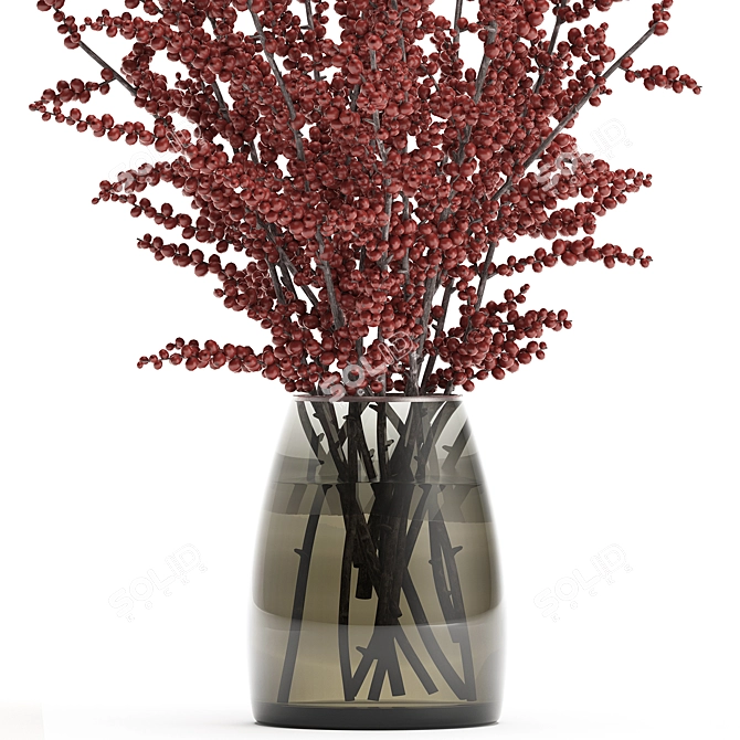 Natural Red Berry Branch Bouquet 3D model image 3