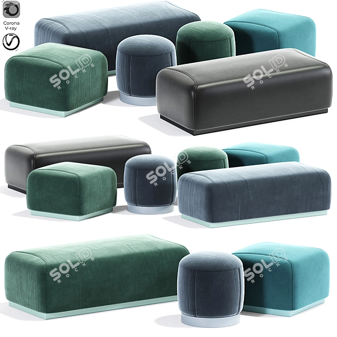 Modern Pouf Set: Versatile and Stylish 3D model image 1