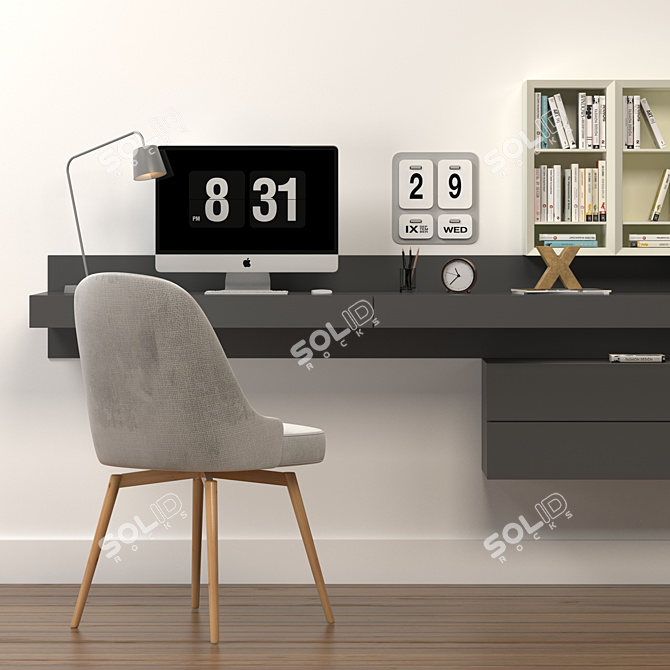 Sleek Desk Set: Mid-Century Chair, PIANCA_ALA, IKEA Table Lamp 3D model image 2