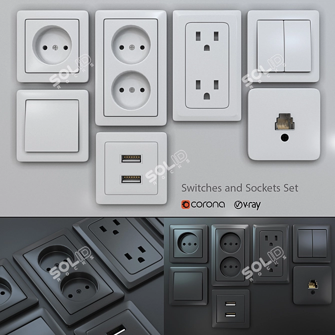 Versatile Switches & Sockets Set 3D model image 1