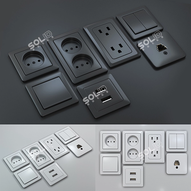 Versatile Switches & Sockets Set 3D model image 2