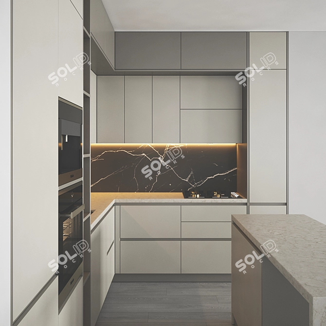 Modern Kitchen Set with Gas Hob, Sink, Oven & Hood 3D model image 4