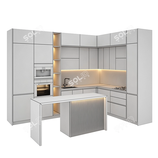 Modern Kitchen Set with Gas Hob, Sink, Oven & Hood 3D model image 5