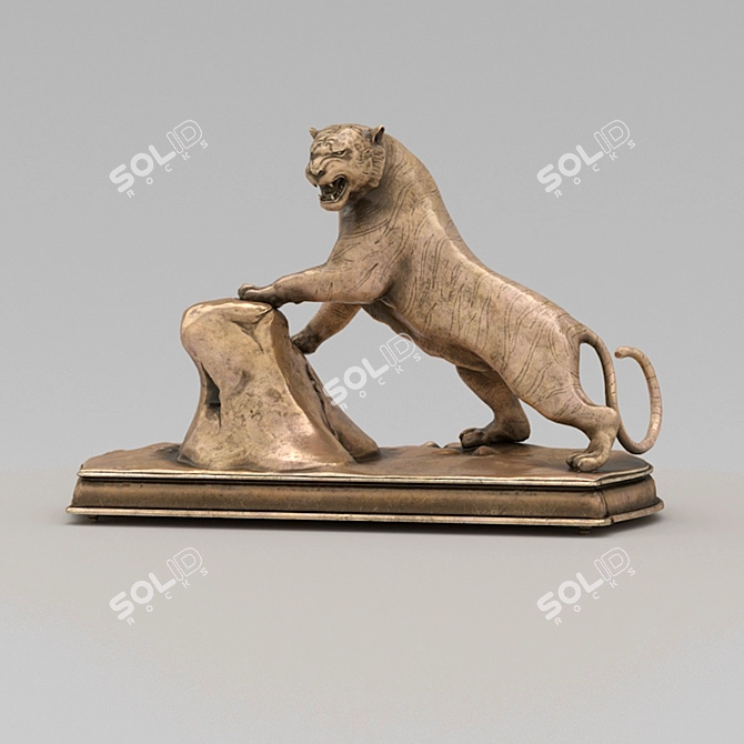 Bronze Roaring Tiger Sculpture 3D model image 2