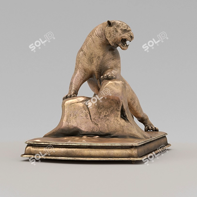 Bronze Roaring Tiger Sculpture 3D model image 3