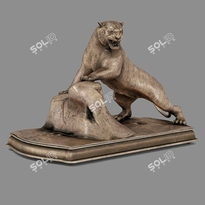 Bronze Roaring Tiger Sculpture 3D model image 6