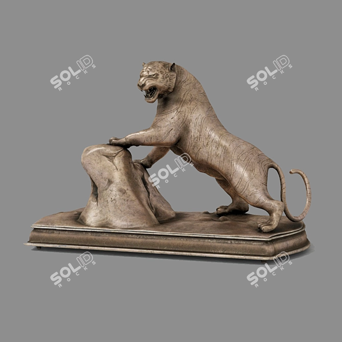 Bronze Roaring Tiger Sculpture 3D model image 7