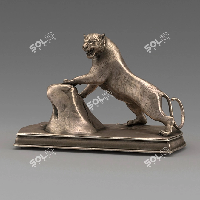 Bronze Roaring Tiger Sculpture 3D model image 10