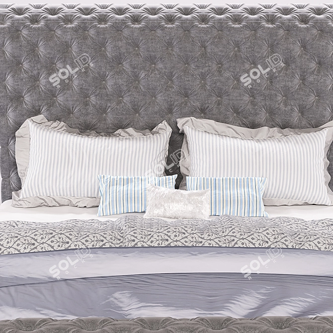 Elegant Chesterfield Queen Size Bed 3D model image 3