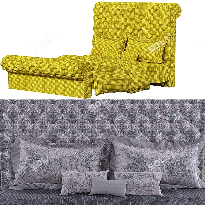 Elegant Chesterfield Queen Size Bed 3D model image 4