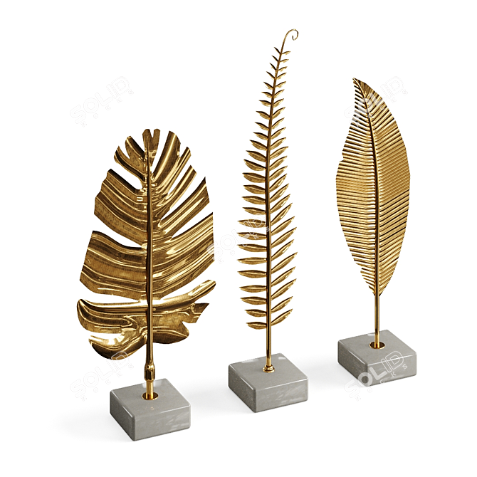 Luxurious Golden Leaf Decoration Set 3D model image 2