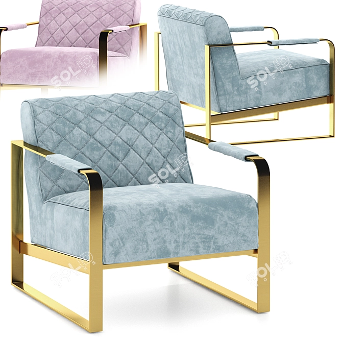 Golden Steel Gray Fabric Armchair 3D model image 6