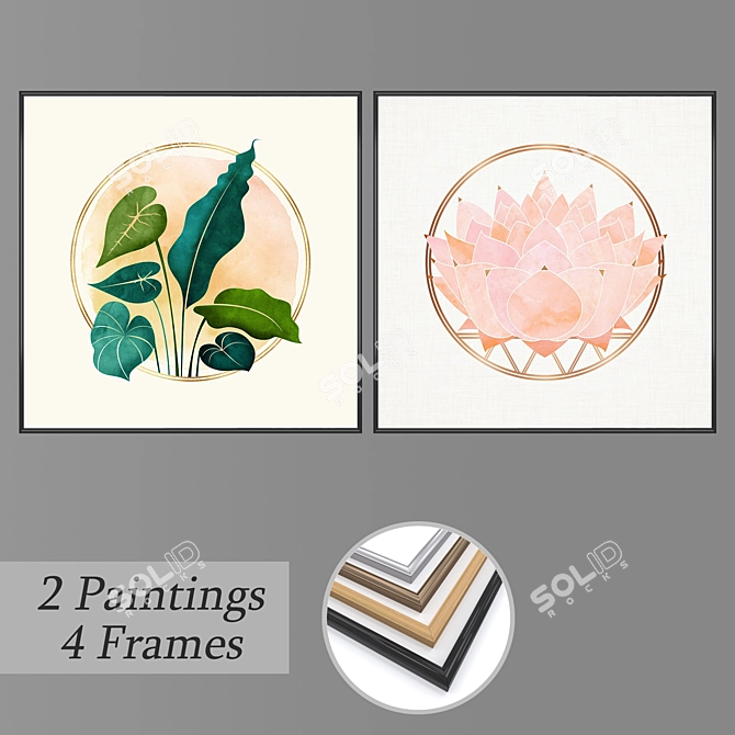 Gallery Chic Set: 2 Wall Paintings & Frames 3D model image 1