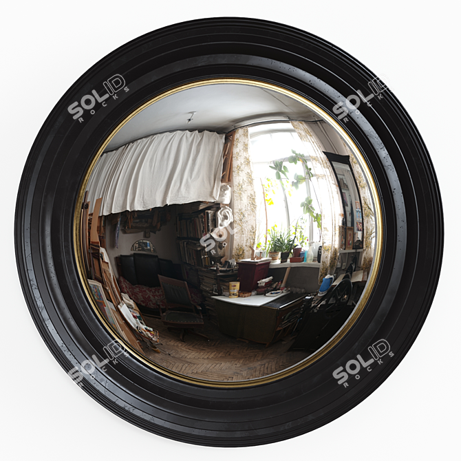 Elegant Black & Gold Convex Mirror 3D model image 1