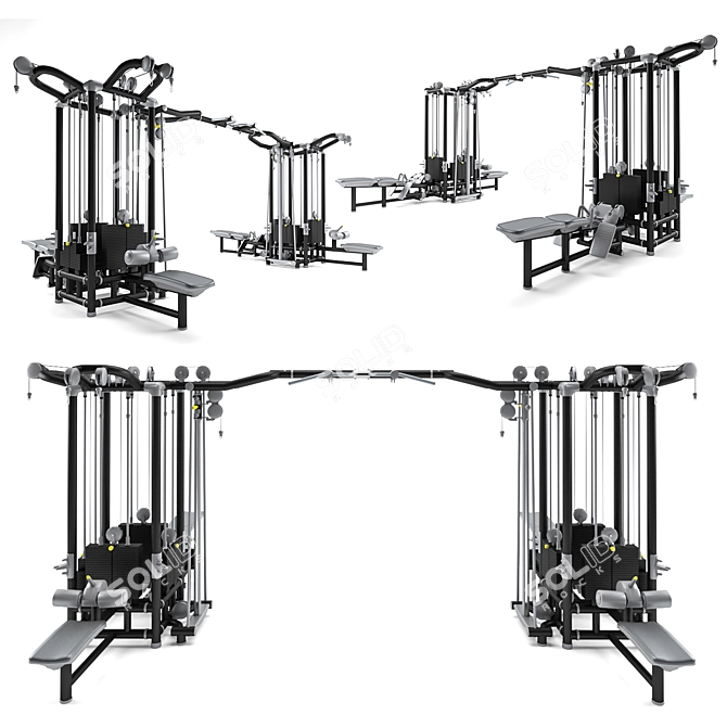 Black Cable Gym Fitness Set 3D model image 2