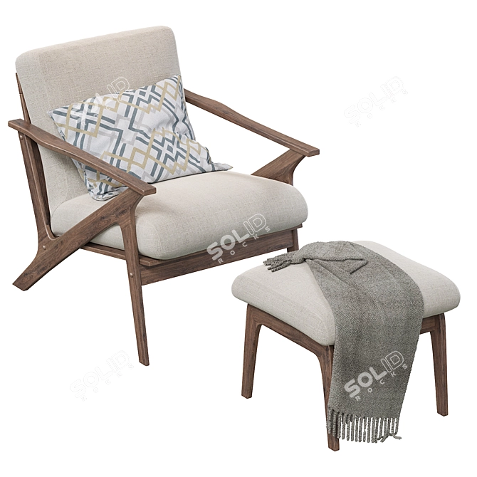 Retro Lounge Chair Set: Walnut Wood & Faux Leather 3D model image 2