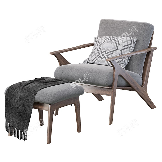 Retro Lounge Chair Set: Walnut Wood & Faux Leather 3D model image 3