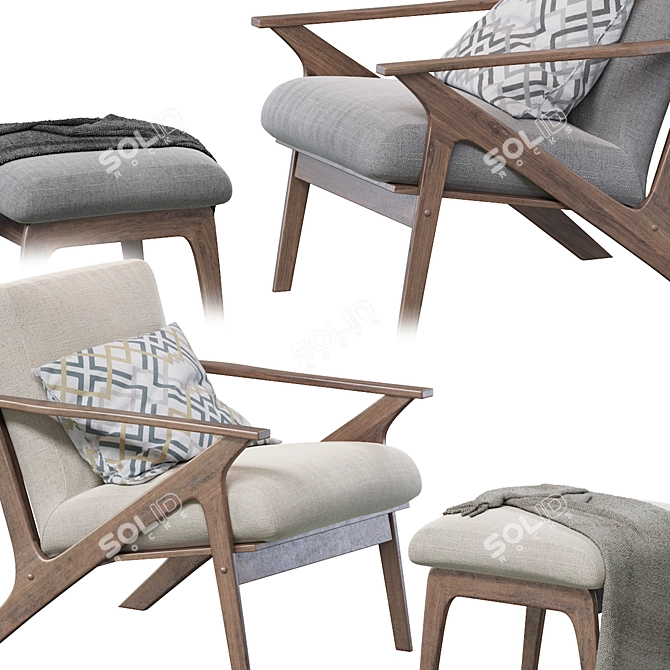 Retro Lounge Chair Set: Walnut Wood & Faux Leather 3D model image 4