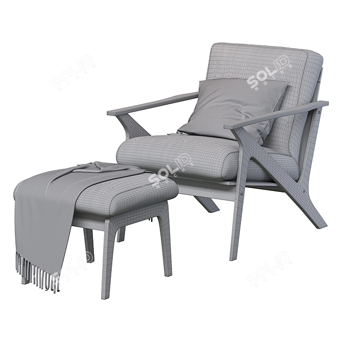Retro Lounge Chair Set: Walnut Wood & Faux Leather 3D model image 5