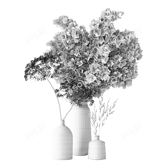 Elegant Dry Bouquet: Ceramic, Metal, Wood Vase 3D model image 4