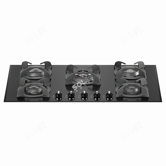 Genx 5 Burner Stove: Sleek Glass-Cast Iron Design 3D model image 1