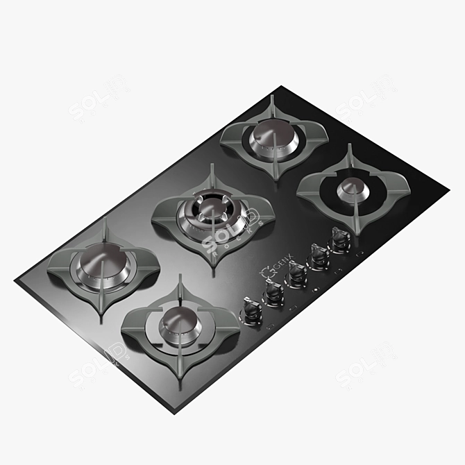Genx 5 Burner Stove: Sleek Glass-Cast Iron Design 3D model image 3