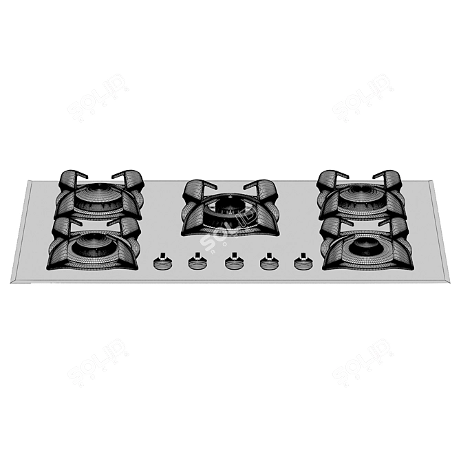 Genx 5 Burner Stove: Sleek Glass-Cast Iron Design 3D model image 4