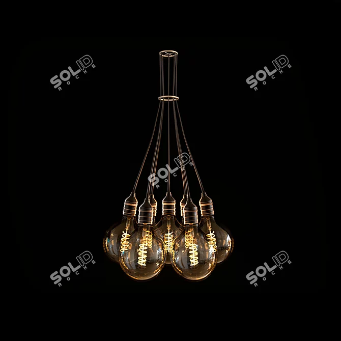 Loft Style 7-Light Edison LED Ceiling Lamp 3D model image 1