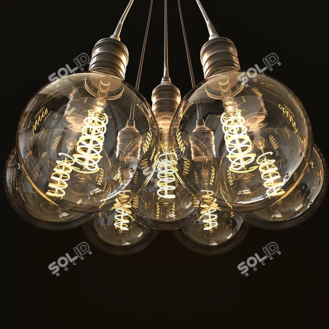 Loft Style 7-Light Edison LED Ceiling Lamp 3D model image 2