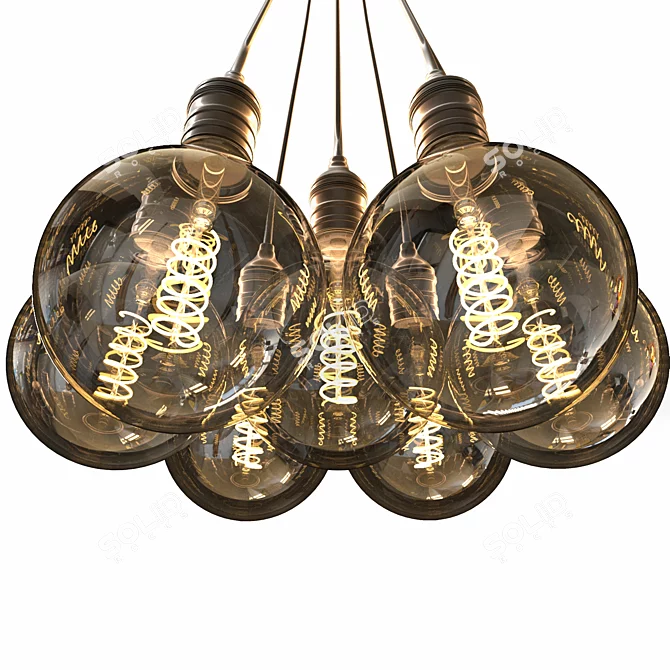 Loft Style 7-Light Edison LED Ceiling Lamp 3D model image 3