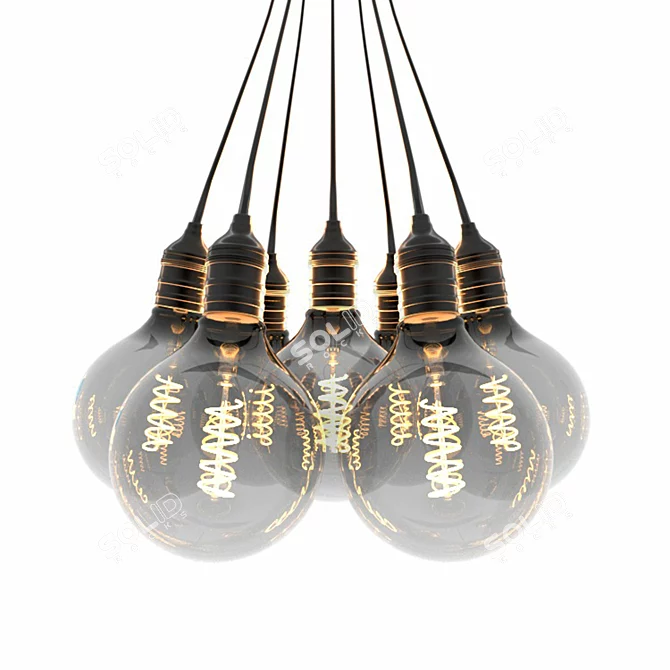 Loft Style 7-Light Edison LED Ceiling Lamp 3D model image 4