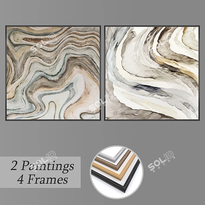 Title: Contemporary Wall Art Set - 2 Paintings, 4 Frame Options 3D model image 1