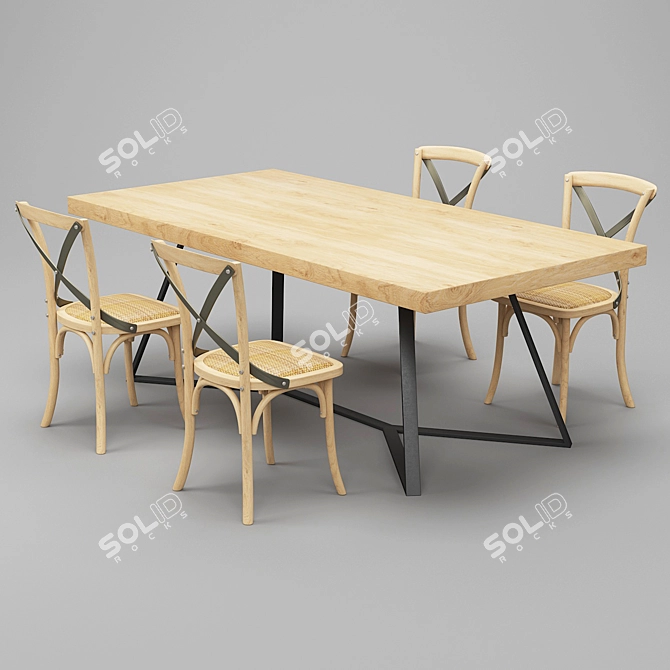 Modern Farmhouse Dining Table Set 3D model image 1