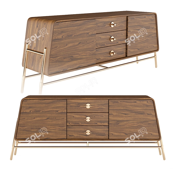 Bold Copper Retro Sideboard 3D model image 1