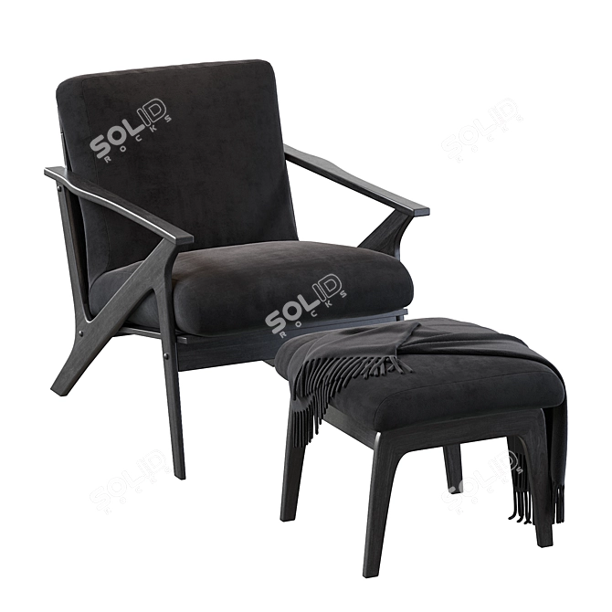 Vintage Retro Lounge Chair & Ottoman 3D model image 2