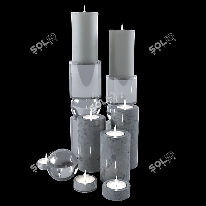 Elegant Marble Candleholder Set 3D model image 1