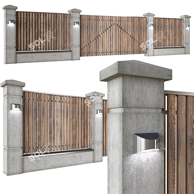 Elegant Wooden Fence with Gate 3D model image 1