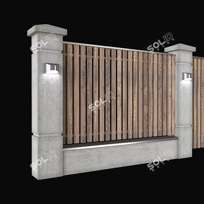 Elegant Wooden Fence with Gate 3D model image 2