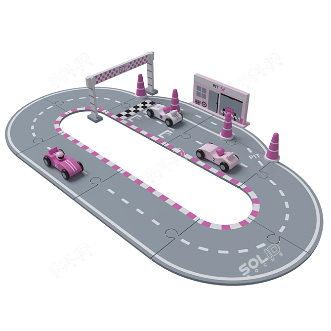 Pink Racing Car Set for Kids 3D model image 1