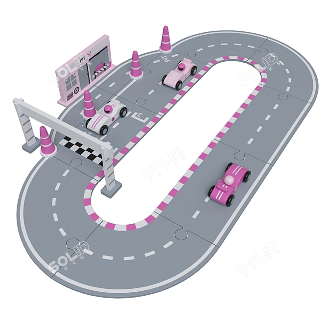 Pink Racing Car Set for Kids 3D model image 2