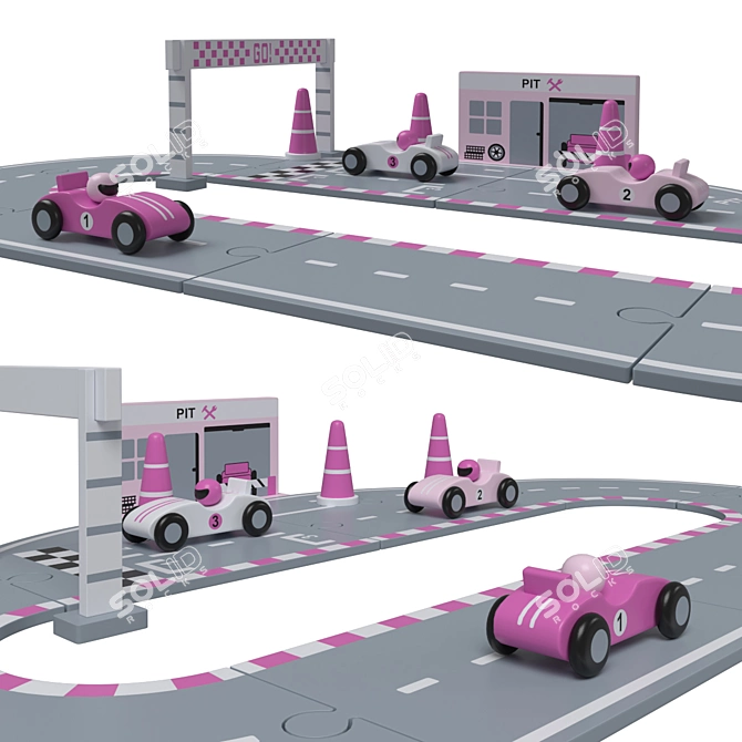 Pink Racing Car Set for Kids 3D model image 3