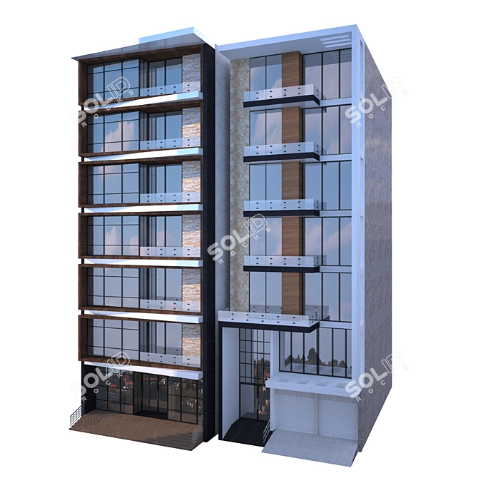 Modern Building 3D Model Kit 3D model image 1