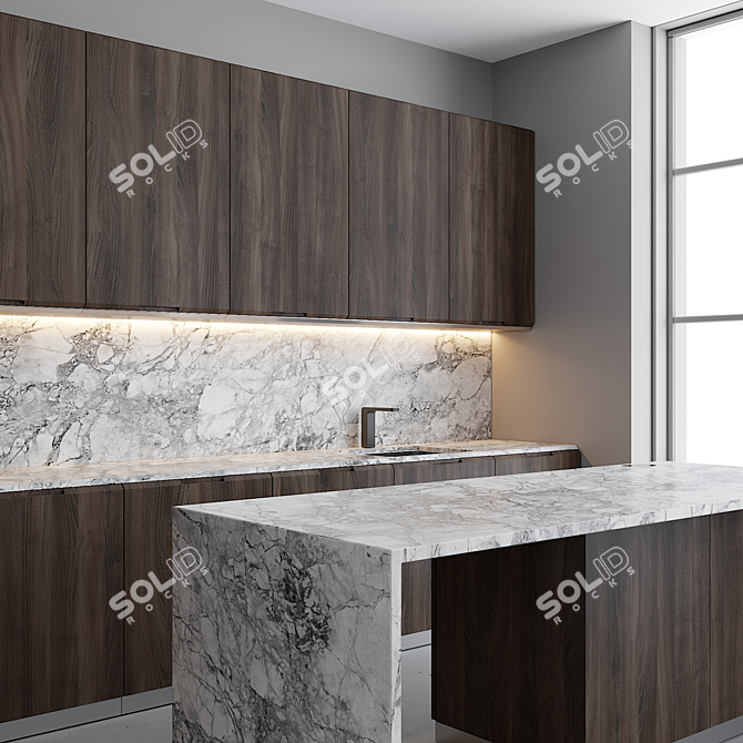 Modern Gray Kitchen with Island 3D model image 2