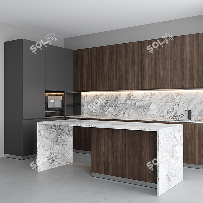 Modern Gray Kitchen with Island 3D model image 3