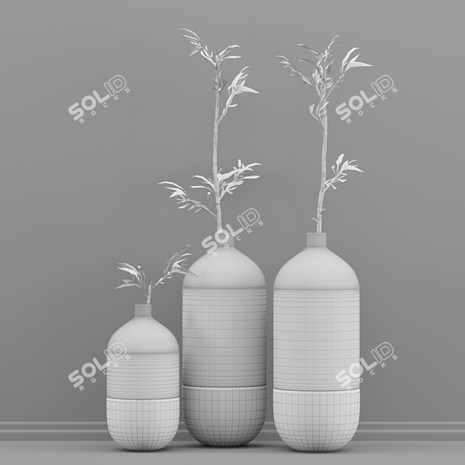 Natural Wood & Glass Vase Set 3D model image 3