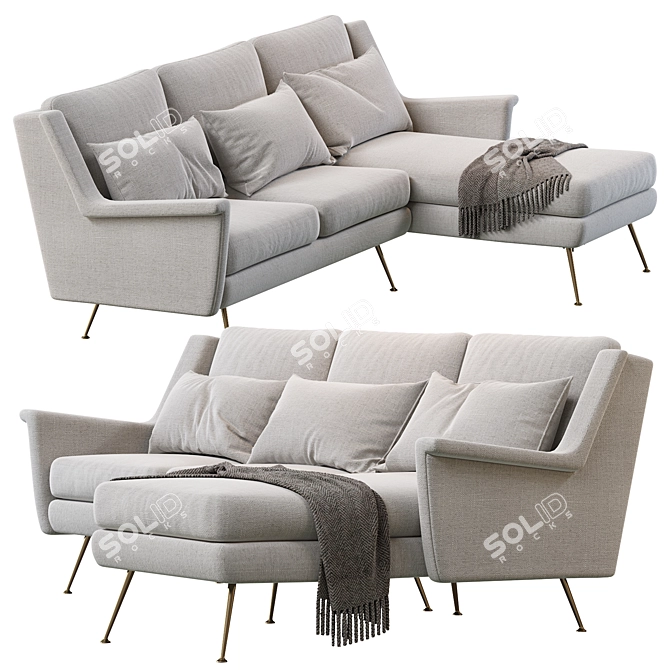 Carlo Mid-Century Chaise Sectional: Timeless Style 3D model image 2