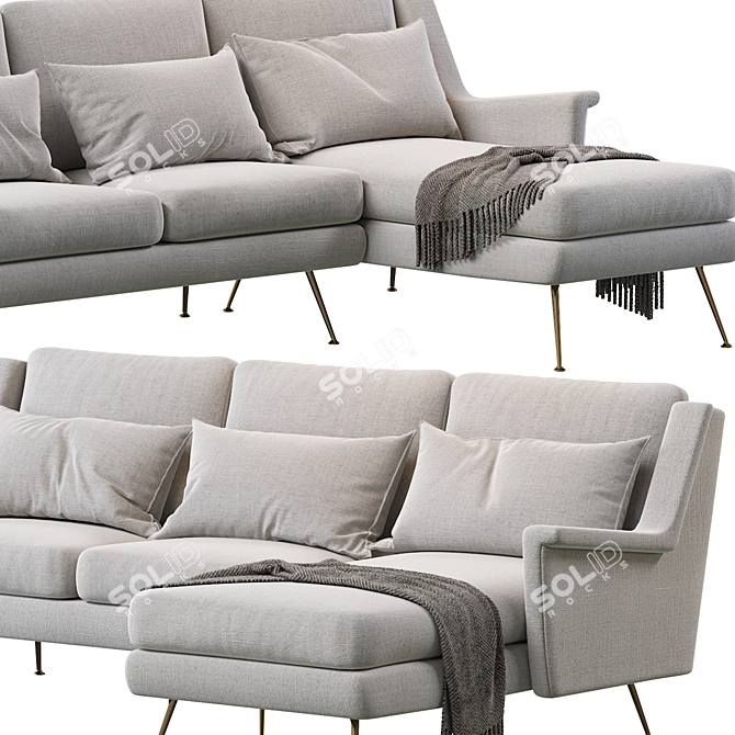 Carlo Mid-Century Chaise Sectional: Timeless Style 3D model image 3