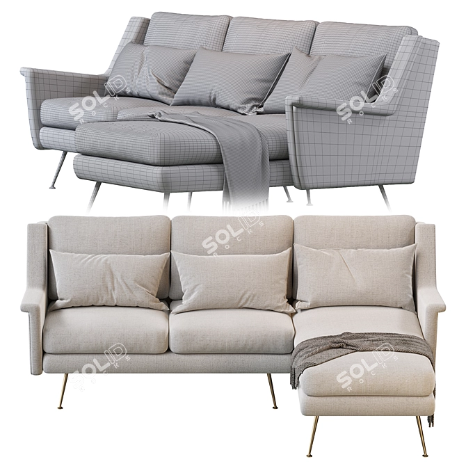 Carlo Mid-Century Chaise Sectional: Timeless Style 3D model image 4