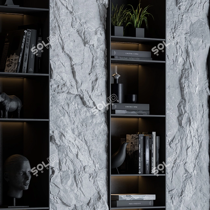 Rock Panel Black Display Cabinet 3D model image 3